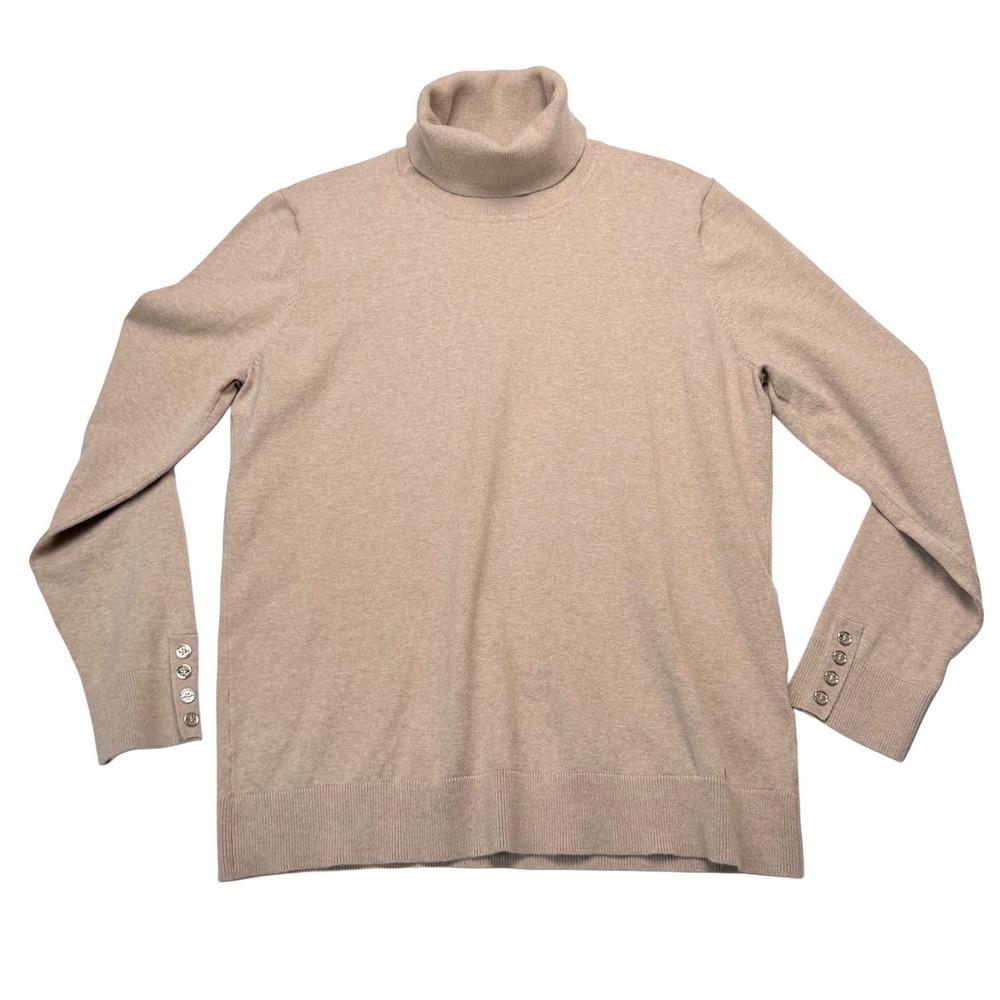Tommy Hilfiger Tan Turtleneck Sweater Button Cuff Slim Fit XL Minimalist Capsule - Picture 10 of 11
